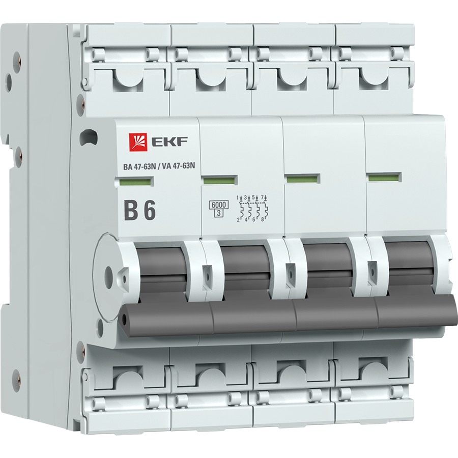 Автоматический выключатель 4P 6А (B) 6кА ВА 47-63N EKF PROxima M636406B —  купить в Санкт-Петербурге по низкой цене
