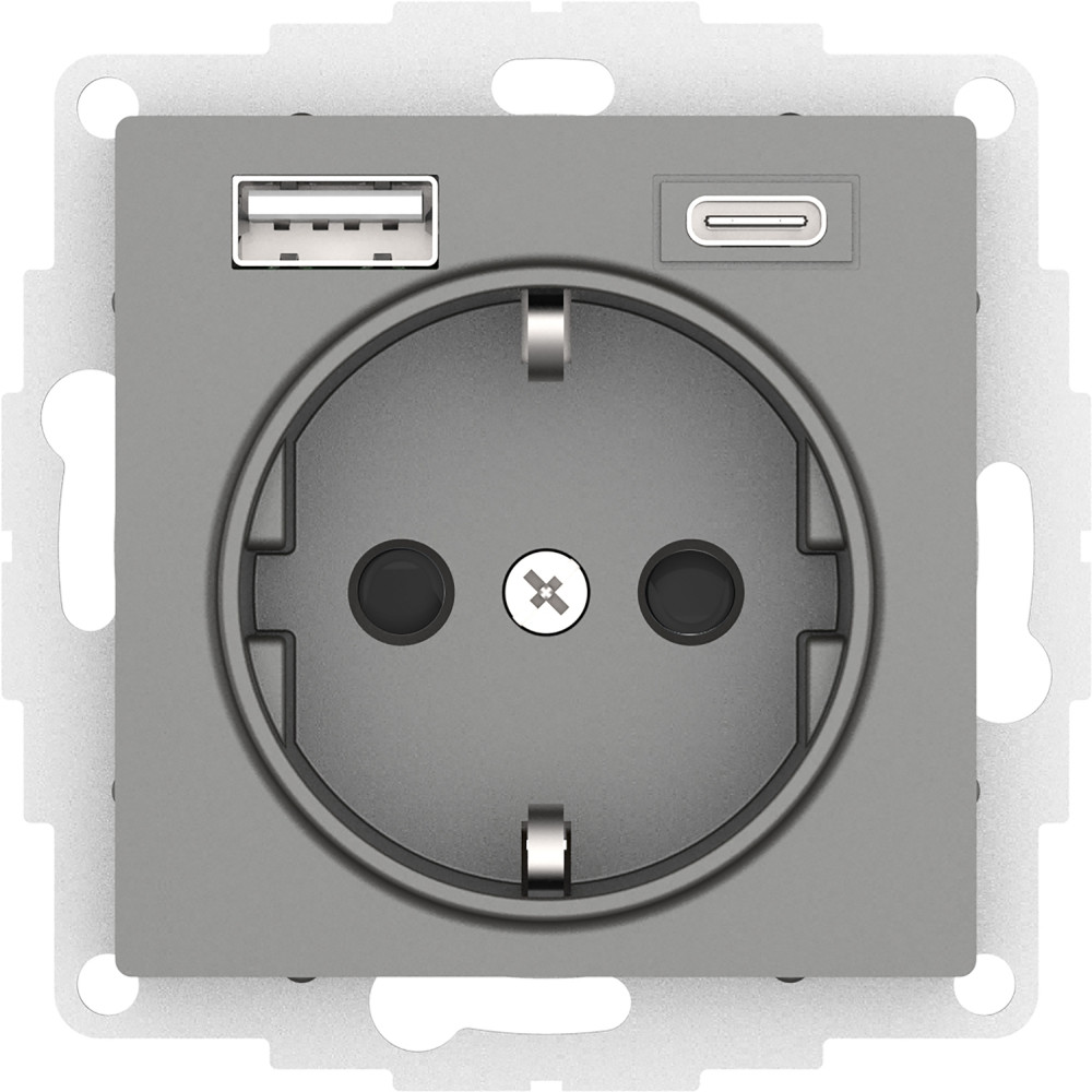 Электрическая розетка с USB type-C и USB type-A Schneider Electric Atlas  Design, цвет сталь ATN000932 — купить в Санкт-Петербурге по низкой цене