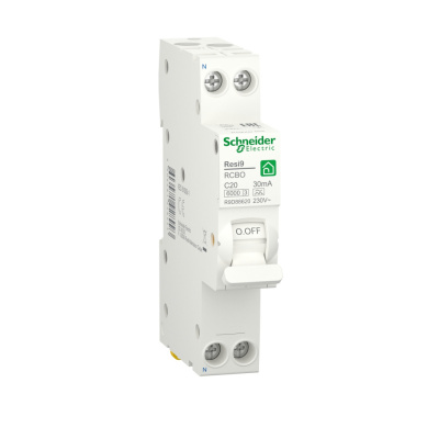SE RESI9 Автоматический выключатель дифференциального тока (ДИФ) 1P+N С 20А 6000A 30мА 18mm тип A