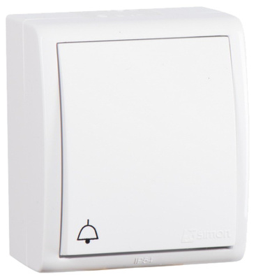 Simon 15 Aqua Белый Выключатель 1-клавишный кнопочный с подсветкой с символом &quot;звонок&quot; наружный, IP54
