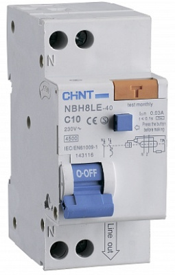 Дифференциальный автоматический выключатель NBH8LE-40 1P+N 6A 30mA х-ка С 4,5kA (R) (CHINT)