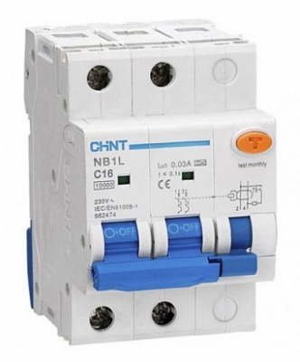 Дифференциальный автоматический выключатель NB1L 2P C25 30mA тип A 10kA (54mm) (R) (CHINT)