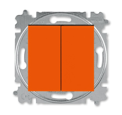 Переключатель ABB Levit двухклавишный без подсветки, цвет оранжевый / дымчатый чёрный
