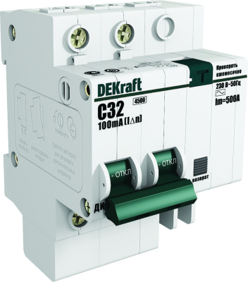 DEKraft ДИФ-101 Дифференциальный автоматический выключатель 2Р 50А 300мА тип AC (С) 4,5кА