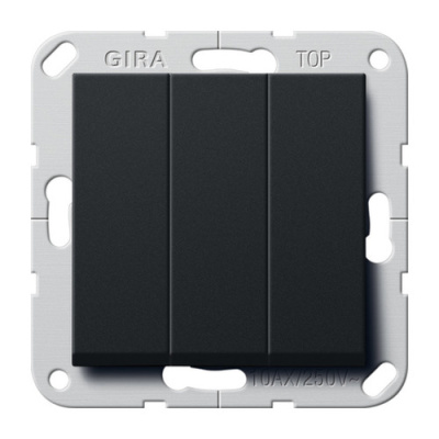 Выключатель Gira ClassiX, ClassiX Art, E2, Esprit, Studio трехклавишный без подсветки, цвет черный матовый