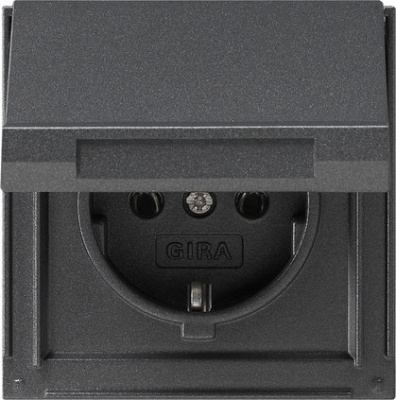 Розетка Gira TX_44 с заземлением без шторок с крышкой IP 44, цвет антрацит