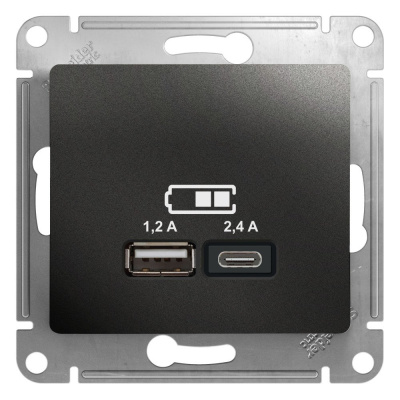 SE Glossa Антрацит Розетка USB A+С, 5В/2,4А, 2х5В/1,2А