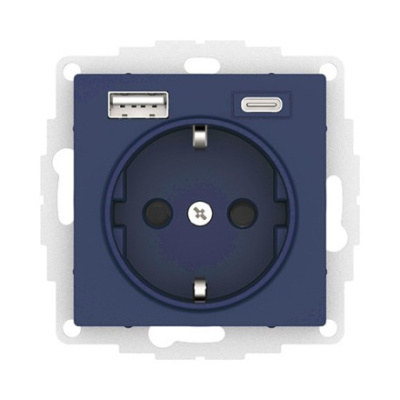 Электрическая розетка с USB type-C и USB type-A Schneider Electric Atlas Design, цвет аквамарин