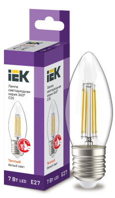 IEK Лампа LED C35 свеча прозрачный 7Вт 230В 3000К E27 серия 360°