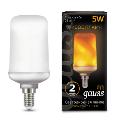 Gauss Лампа T65 5W 20-80lm 1500K E14 Flame LED