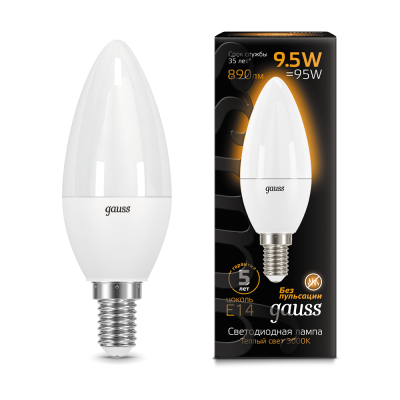 Gauss Лампа Свеча 9.5W 890lm 3000К E14 LED