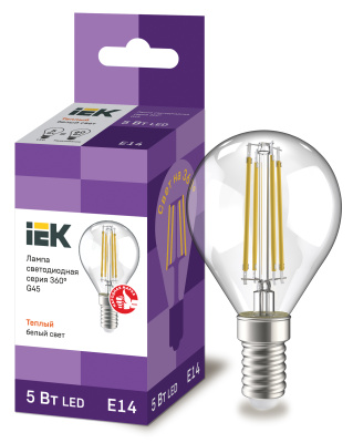 IEK Лампа LED G45 шар прозрачный 5Вт 230В 3000К E14 серия 360°