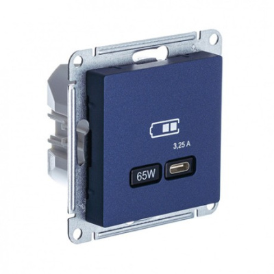Розетка USB type-C, 65 Вт быстрая зарядка, одинарная, Schneider Electric Atlas Design, цвет аквамарин