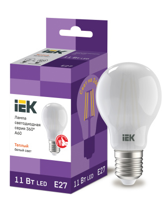 IEK Лампа LED A60 шар матовый 11Вт 230В 3000К E27 серия 360°