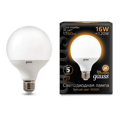 Gauss Лампа G95 16W 1480lm 3000K E27 LED