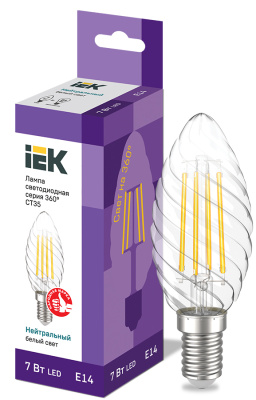 IEK Лампа LED CT35 свеча витая 7Вт 230В 4000К E14 серия 360°