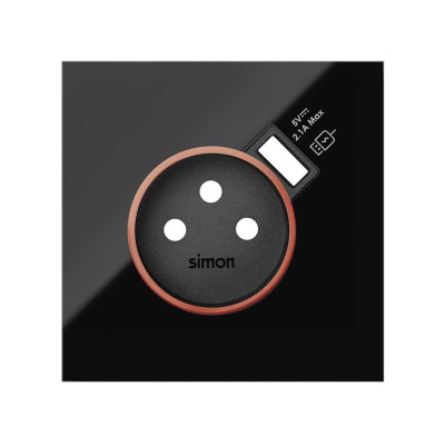 Накладка на электрическую розетку с USB type-A Simon Simon 100, цвет черный глянец