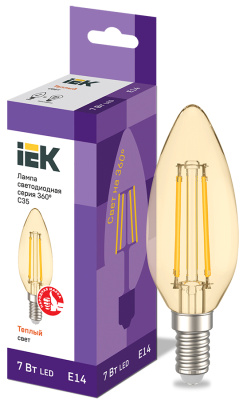 IEK Лампа LED C35 свеча золото 7Вт 230В 2700К E14 серия 360°