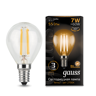 Gauss Лампа Filament Шар 7W 550lm 2700К Е14 LED