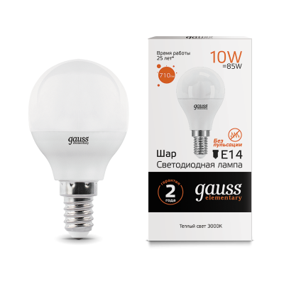 Gauss Лампа Elementary Шар 10W 710lm 3000K Е14 LED