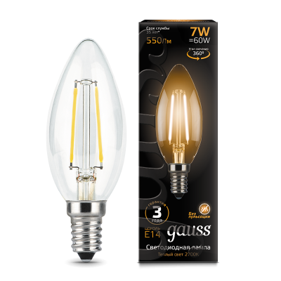 Gauss Лампа Filament Свеча 7W 550lm 2700К Е14 LED