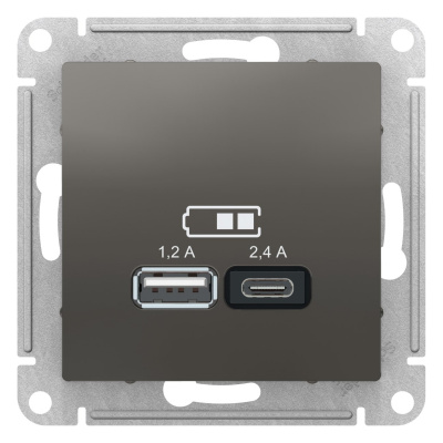 SE AtlasDesign Сталь USB A+С, 5В/2,4 А, 2х5В/1,2 А, механизм