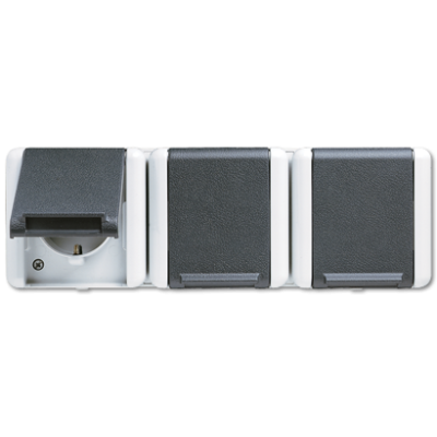 Розетка тройная JUNG WG 800 с заземлением без шторок IP 44, цвет антрацит, серый