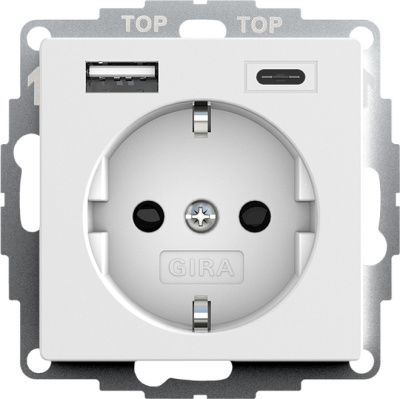 Электрическая розетка с USB type-A и USB type-C Gira E2, Esprit, Event, цвет белый матовый