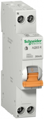 SE Домовой АД63 Дифференциальный автоматический выключатель К 6A 30мА 1P+N 4,5кА C АС, 18 мм