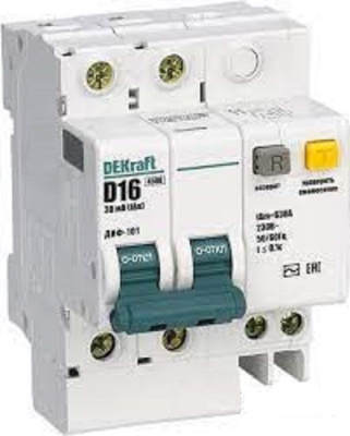 DEKraft ДИФ-101 Дифференциальный автоматический выключатель 2Р 16А 30мА AC (D) со встроенной защитой от сверхтоков