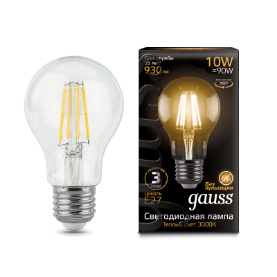 Gauss Лампа Filament А60 10W 930lm 2700К Е27 LED