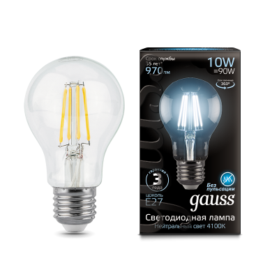 Gauss Лампа Filament А60 10W 970lm 4100К Е27 LED