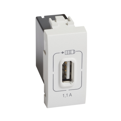 BT LL Белая Розетка USB для зарядки мобильных устройств 1,1А 230/5В. 1 модуль