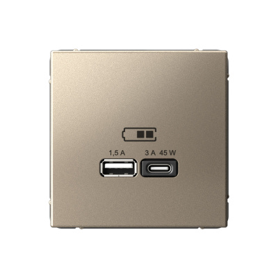 Розетка USB type-A и USB type-C 45 Вт быстрая зарядка, Systeme Electric ArtGallery, цвет шампань