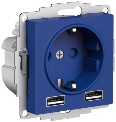 Электрическая розетка с USB type-A двойная Schneider Electric Atlas Design, цвет аквамарин