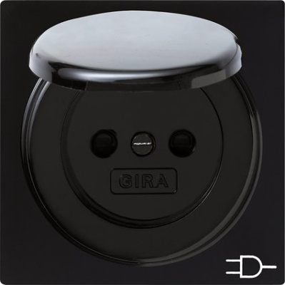 Розетка Gira S-Color с заземлением без шторок с крышкой, цвет черный