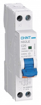 Дифференциальный автоматический выключатель NB2LE 1P+N 6A 30mA 1мод., х-ка С, электронный тип AС, 4,5kA (CHINT)
