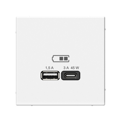 Розетка USB type-A и USB type-C 45 Вт быстрая зарядка, Systeme Electric ArtGallery, цвет белый