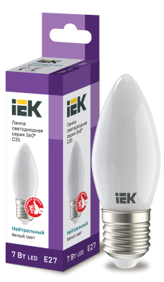 IEK Лампа LED C35 свеча матовый 7Вт 230В 4000К E27 серия 360°