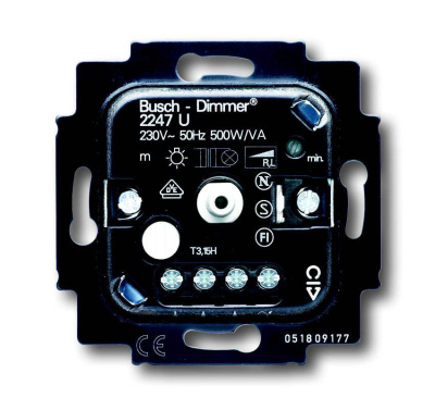 ABB BJE Мех Светорегулятор поворотный для л/н, галоген ламп с обмот трансф 500W