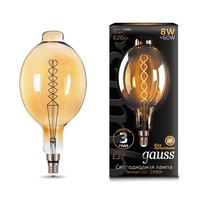 Gauss Лампа Filament BT180 8W 620lm 2400К Е27 golden flexible LED