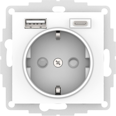 Электрическая розетка с USB type-C и USB type-A Schneider Electric Atlas Design, цвет белый