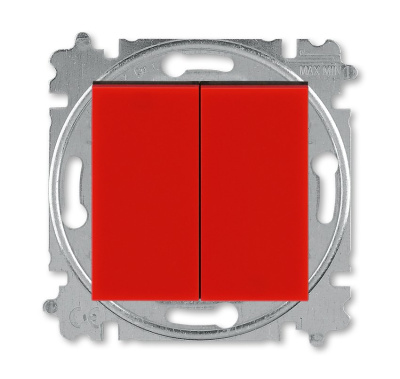 Выключатель ABB Levit двухклавишный без подсветки, цвет красный / дымчатый чёрный