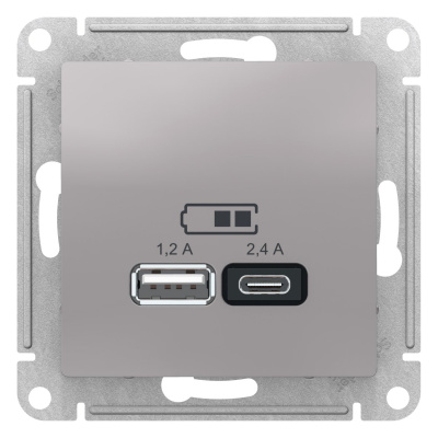 SE AtlasDesign Алюминий USB A+С, 5В/2,4А, 2х5В/1,2А, механизм
