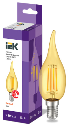 IEK Лампа LED CВ35 свеча на ветру золото 7Вт 230В 2700К E14 серия 360°