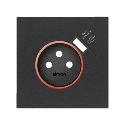 Накладка на электрическую розетку с USB type-A Simon Simon 100, цвет черный матовый