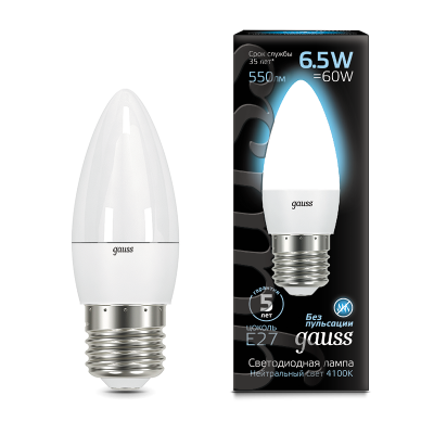 Gauss Лампа Свеча 6.5W 550lm 4100К E27 LED