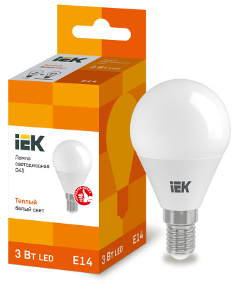 IEK Лампа светодиодная ECO G45 шар 3Вт 230В 3000К E14