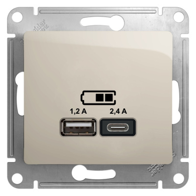 SE Glossa Молочный Розетка USB A+С, 5В/2,4А, 2х5В/1,2 А