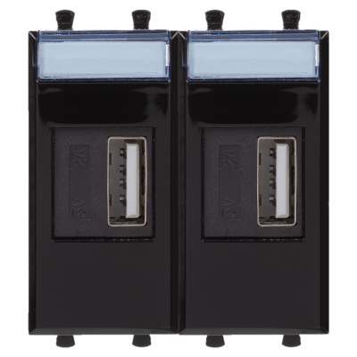 DKC USB зарядное устройство модульное, "Avanti", "Черный квадрат", 2 модуля